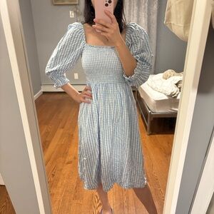 Blue Gingham Puff Sleeve Dress